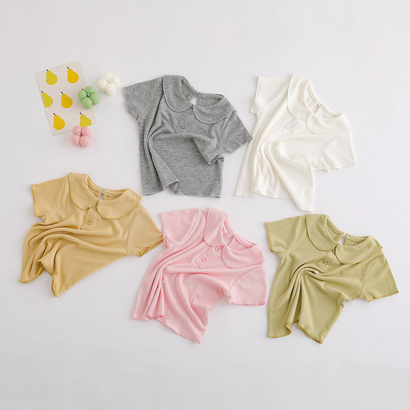 ทารกแขนสั้นฤดูร้อนเวอร์ชั่นเกาหลีเสื้อผ้าผ้าฝ้ายสีทึบเด็กด้านบนนุ่ม3-48เดือนเก่า