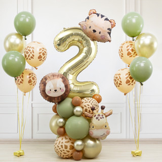 38 ชิ้น Lion Giraffe Tiger สัตว์ฟอยล์บอลลูน Avocado สีน้ําตา…