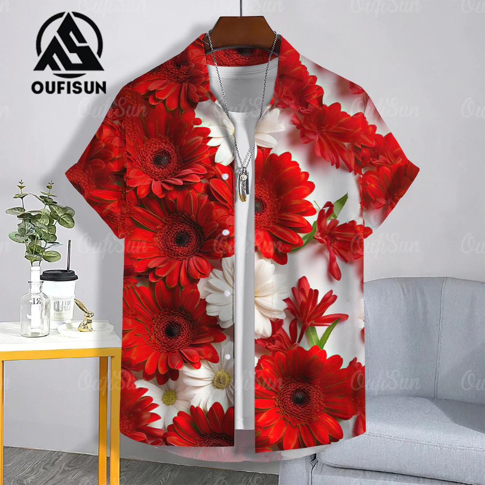 เสื้อเชิ้ตฮาวายแขนสั้น พิมพ์ลายดอกไม้ ผ้าแห้งเร็ว thumbnail 4