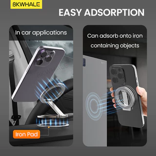 Bkwhale ขายึดแม่เหล็กสองด้าน ขาตั้งแบบพับได้ ขายึดโลหะปรับได้ ที่วางโทรศัพท์แบบพกพา