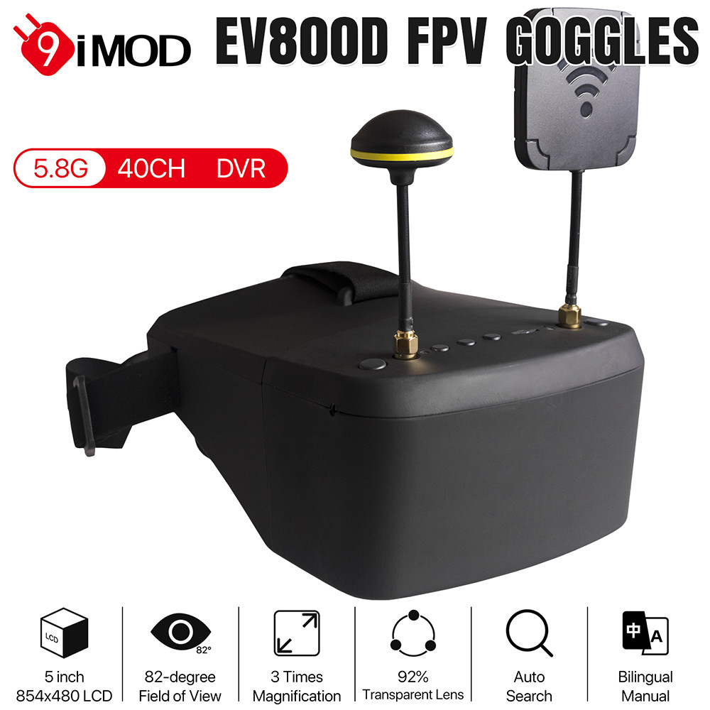 Dual เสาอากาศรับแว่นตา 9IMOD LS-800D 5.8G 40CH FPV Goggles พร้อมจอแสดงผล LCD HD ขนาด 5 นิ้ว