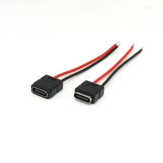 Type-c 2P ที่ยึดหญิงพร้อมลวดลวดเชื่อม TYPE กันน้ําแนวตั้งหูผู้ถือจุดบัดกรี USB หัวหญิงพอร์ตชาร์จไฟฟ้า