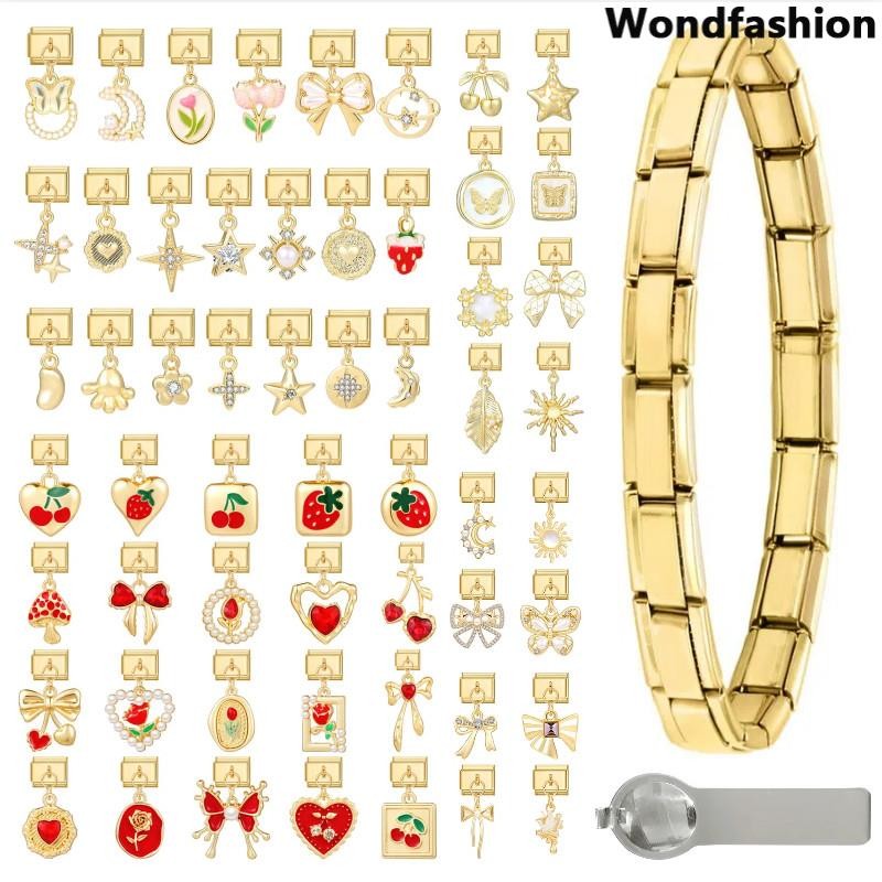 Hot Golden จี้อิตาเลี่ยน Charm สร้อยข้อมือ Fit 9 มม.สร้อยข้อมือสแตนเลส DIY เครื่องประดับทําอุปกรณ์เสริม Retro บุคลิกภาพโมดูลสร้อยข้อมืออุปกรณ์เสริม