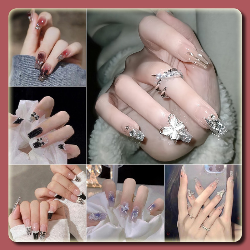 YTL【ฟรีกาว】2025 ใหม่ล่าสุด 24 ชิ้น ฝรั่งเศส ปลอม ไนซ์ ชุด พร้อมกาว อะคริลิค เต็มเล็บ COD