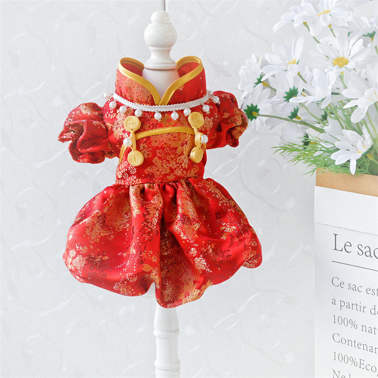 Pawsfun Pet Holiday Tang Suit Dress Dog New Year Tang Suit Cat Dog New Year Dress Dress Dress