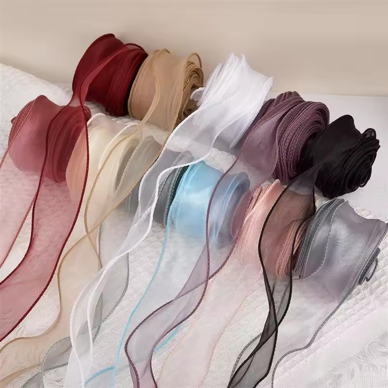 COZII ริบบิ้นผ้าโปร่ง ริบบิ้นคลื่น หน้ากว้าง4cm ยาว10m ริบบิ้นผ้าแก้ว ริบบิ้นห่อเค้กDIY - 5
