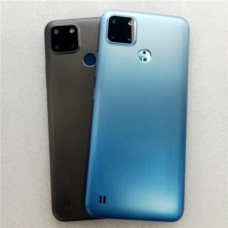ใหม่สําหรับrealme C25Y C21Yฝาครอบแบตเตอรี่แผงด้านหลังด้านหลังด้านหลังประตูกรณีปุ่มปรับระดับเสียงไฟ + เลนส์กล้องเปลี่ยน