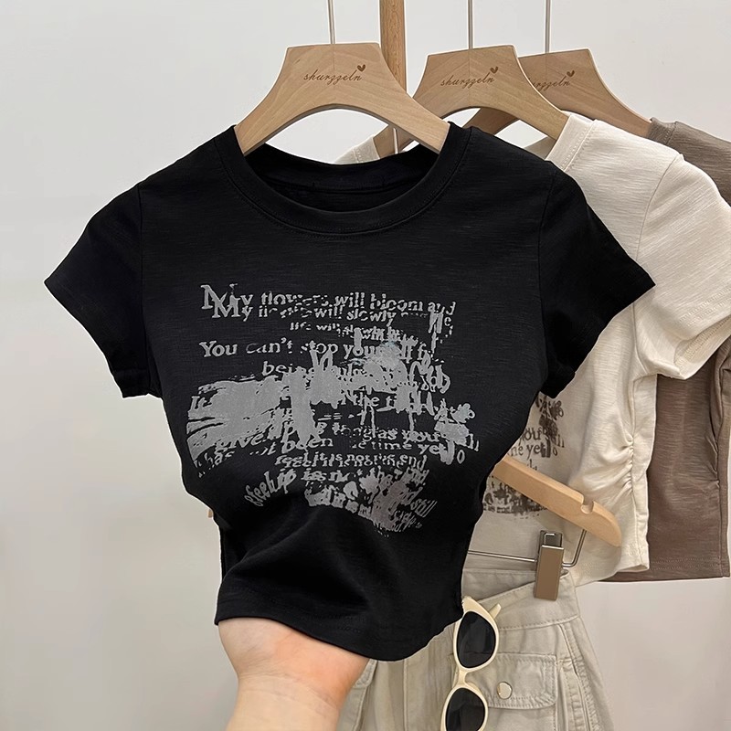 M-3XLเสื้อครอป เสื้อผ้าสวยเก๋ มีให้เลือกหลายไซส์ เสื้อยืดผู้หญิงสวยๆ เสื้อครอปเข้ารูป - รูปที่ 3