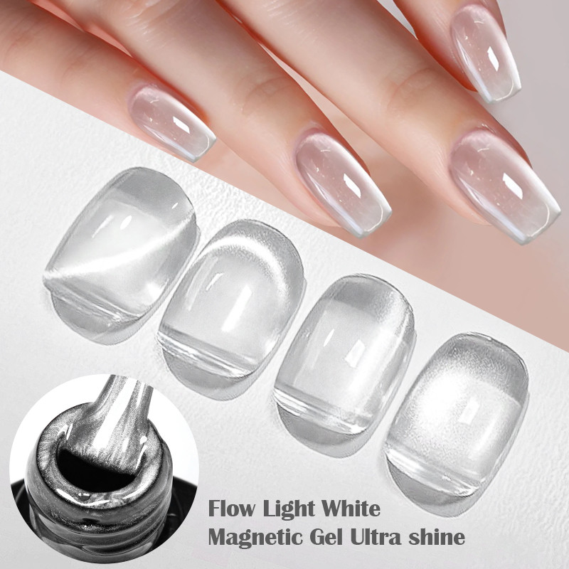 MEET ACROSS 7ml Flow Light White Magnetic Gel Shine เล็บเจลโปแลนด์ Soak Off UV เจลเล็บ