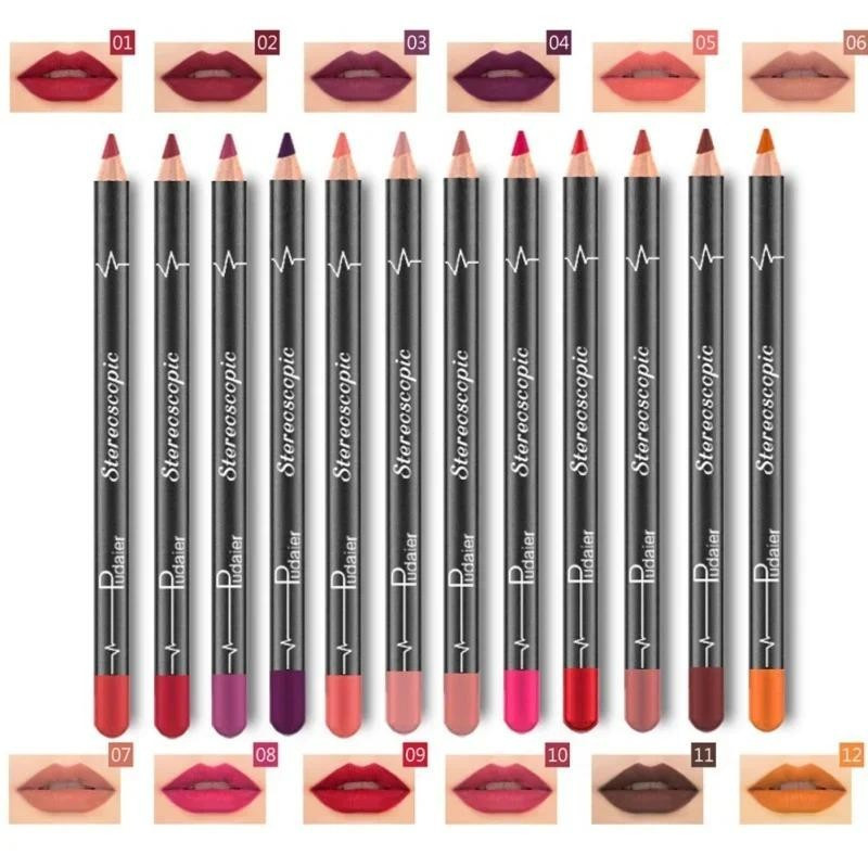 12 สี/เซ็ต Lip Liner ชุดดินสอเซ็กซี่กันน้ํา Velvet Matte Stick แต่งหน้าติดทนนาน Pigments Lip Liner