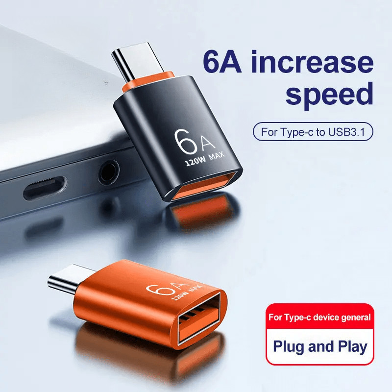 USB to Type C OTG อะแดปเตอร์ 6A 120W USB3.0 ชาร์จเร็ว รองรับ OTG สำหรับ MacBook Android สมาร์ทโฟน