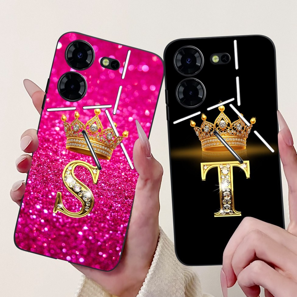 Tecno Pova 5Pro LH8n ฝาหลัง Techno Pova 5 Pro กรณีแฟชั่นหรูหรา AZ ตัวอักษร Crown Soft TPU เคสโทรศัพท