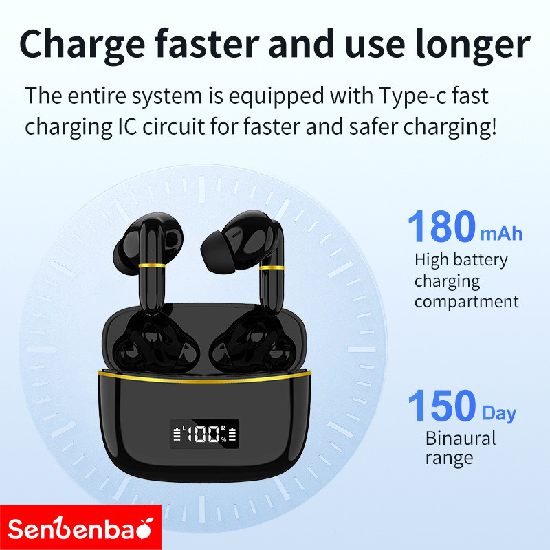 Senbenbao j2 หูฟังไร้สายบลูทูธTWS Miniหูฟังบลูทูธ 5.3 Touch Controlอายุการใช้งานแบตเตอรี่ยาวนานHDหูฟังตัดเสียงรบกวนพร้อมไมโครโฟน