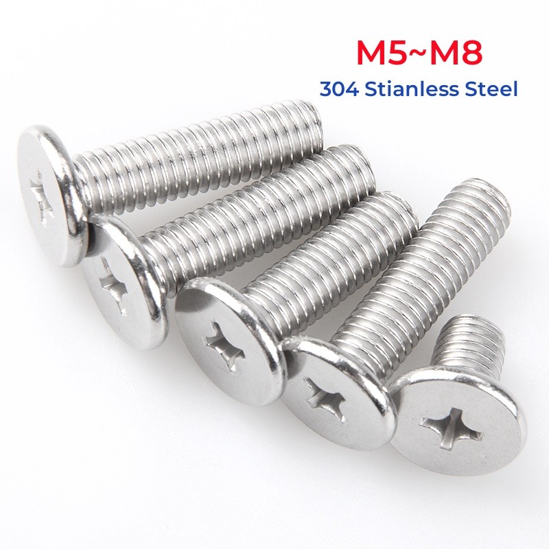 304 สแตนเลส CM Ultrathin Cross Flat Wafer Head Screw M5 M6 M8 Phillips Super Low Head Bolt