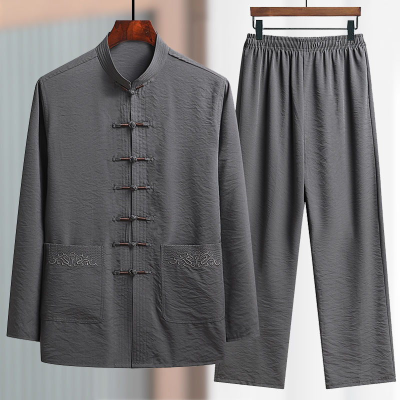 ชุดสูทแขนยาว ผ้าเรยอน สไตล์จีน สําหรับผู้ชายวัยกลางคน ผู้สูงอายุ