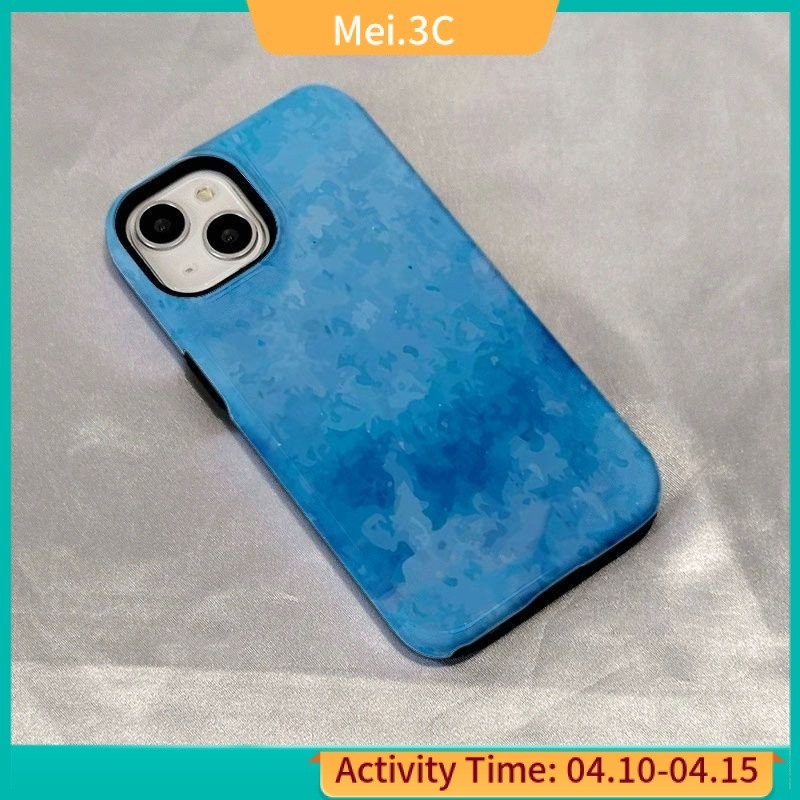 เคสโทรศัพท์มือถือ แบบฟิล์มสองชั้น สองชั้น สีฟ้า แวววาว เรียบง่าย สําหรับ iPhone14Pro 13 11 NZH0