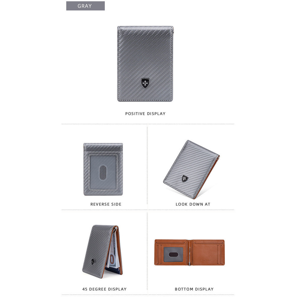 Baellerry กระเป๋าสตางค์ คาร์บอนไฟเบอร์ แถบทแยงมุม หลายช่อง แนวทะแยง RFID ป้องกันแม่เหล็ก สไตล์ยุโรป และสหรัฐอเมริกา สําหรับผู้ชาย