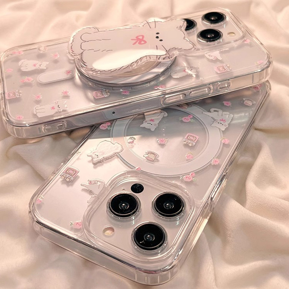 เคสโทรศัพท์มือถือแบบแข็ง ใส กันกระแทก ลายคิตตี้น่ารัก พร้อมที่จับแม่เหล็ก สําหรับ Iphone 11 15 14 Pro Max 12 13 Promax XR XS 7Plus 8Plus - รูปที่ 5