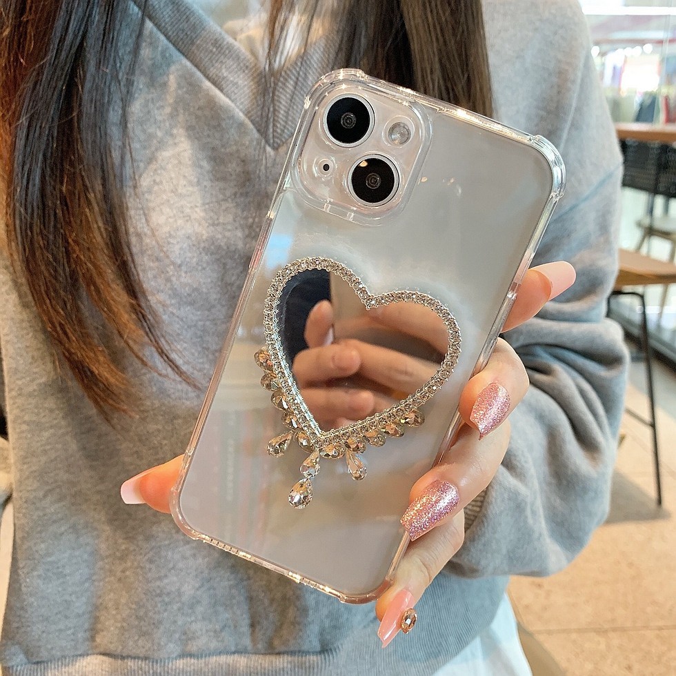 เคสโทรศัพท์มือถือ ซิลิโคนนิ่ม ใส กันกระแทก ลายกลิตเตอร์เพชร พร้อมกระจก แฟชั่น สําหรับ Iphone 15 14 13 11 12 Pro Max 7 8 Plus X Xs Xr Xsmax