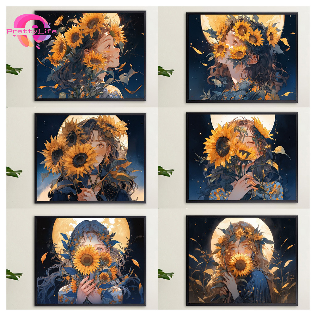 【PL】ภาพวาดปักเพชร พลอยเทียม คริสตัล ทรงกลม ลายดอกทานตะวัน 5D ขนาด 30X40 ซม. DIY สําหรับตกแต่งบ้าน