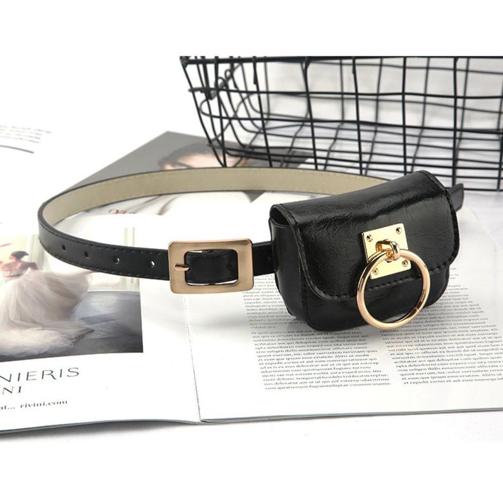 HOBBYIN ผู้หญิงกระเป๋าเข็มขัดวินเทจ, PU หนัง Punk Square Heart Gothic Fanny Packs, Travel เอวกระเป๋า Y2K สไตล์เข็มขัดหัวเข็มขัดโลหะสีดํา