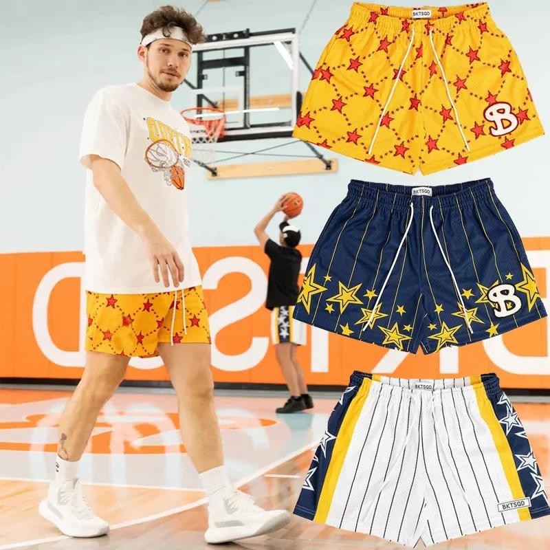 Bktsqd Star Shorts Men ‘s Basketball Shorts Casual Beach Pants Mesh Quick Drying Breathable Loose Size Pants – โปรปัง