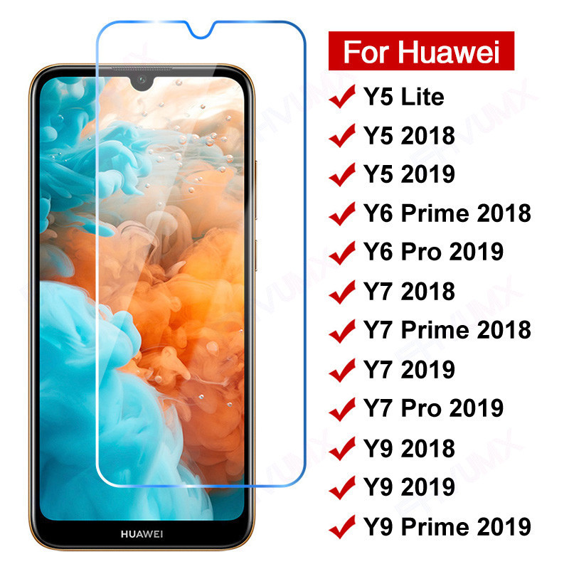 Anti-burst ป ้ องกันสําหรับ Huawei Y5 Y6 Y7 Y9 Prime 2018 กระจกนิรภัย Y5 Lite Y 5 6 7 9 Pro 2019 ฟิล ์ มป ้ องกันหน ้ าจอ