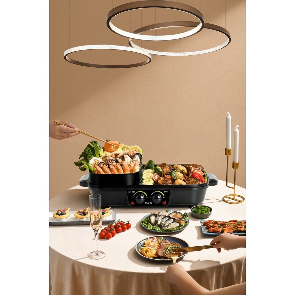 room_shop101 CLOSE เตาปิ้งย่างอเนกประสงค์พร้อมหม้อสุกี้ 2IN1 1300w รุ่น OT-BS09 สีดำ