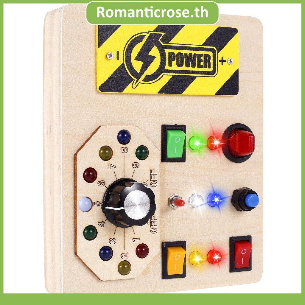 Montessori Busy Board สวิตช์ไฟ LED Busy Board ไม้ Sensory ของเล่นแบบพกพา Busy Board พร้อมไฟ LED ปุ่ม