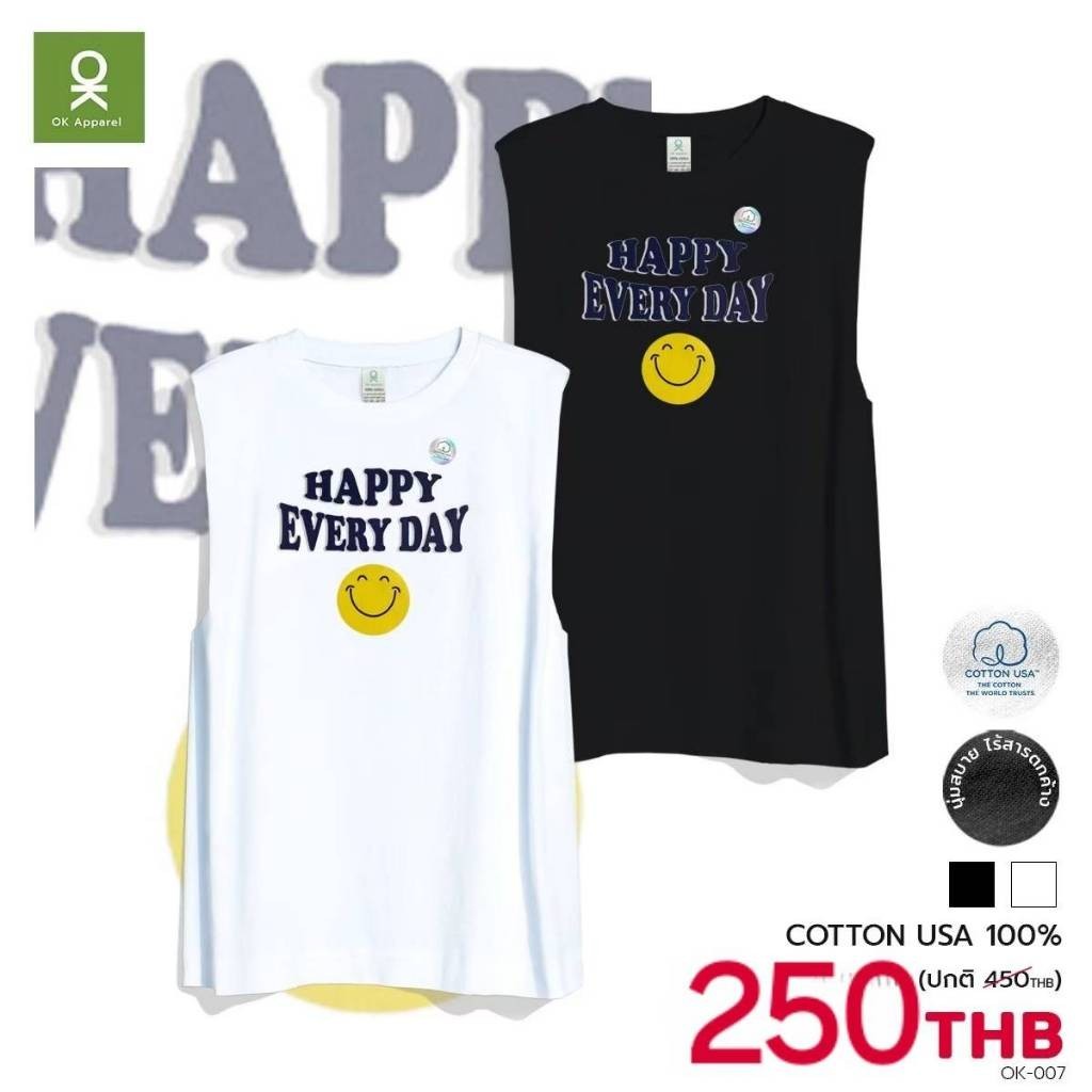 [100% Cotton] OK Apparel เสื้อแขนกุด ลายHappy COTTON USA