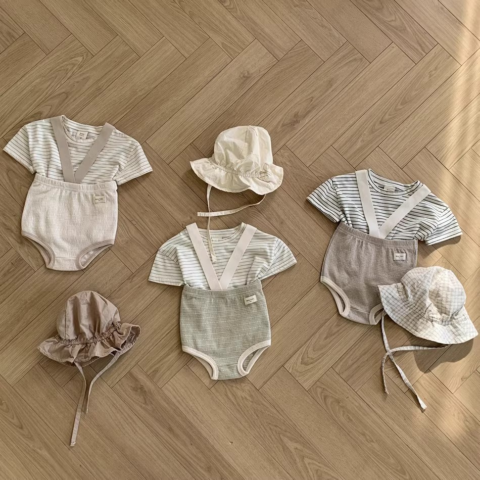 สไตล ์ เกาหลีทารกแรกเกิดบอดี ้ สูทฤดูร ้ อนเสื ้ อเด ็ กBreathableผ ้ าสลิงเด ็ กRomperเสื ้ อยืดชุด 0-2yrs