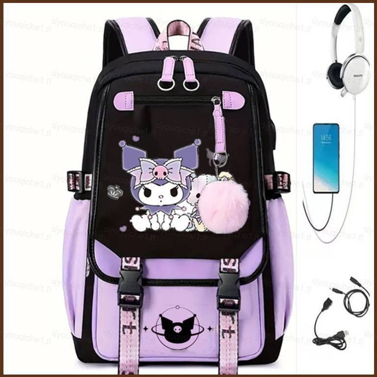 Sanrio Kuromi กระเป ๋ าเป ้ สะพายหลังสําหรับนักเรียนความจุขนาดใหญ ่ Breathable แฟชั ่ นบุคลิกภาพกระเป ๋ านักเรียนหญิงอเนกประสงค ์
