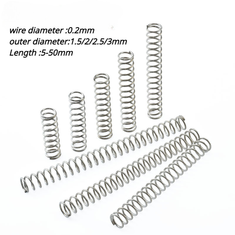 【Ymh1】10Pcs สปริงกด-สปริงดัน เหล็กสปริง ขนาด（เส้นผ่าศูนย์กลางลวด:0.2mm OD:1.5/2/2.5/3mm ความยาว:5-50mm）compression spring