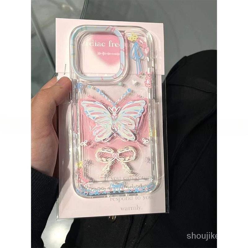 สายสีผีเสื้อ Apple 15/14/13promax เคสโทรศัพท์ 12/11pro รวมทุกอย่าง xr/xs Shock-Resistant 8 Creative Influencer High-End Space เคสโทรศัพท์โปร่งใส 1XYM
