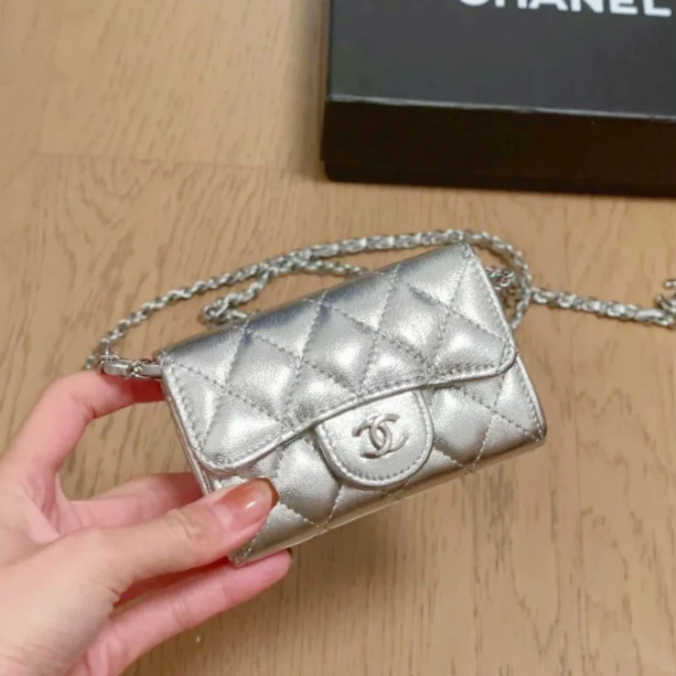 [ ข ้ อเสนอพิเศษ ] Chanel ch @ el Ladies Mini cf Card Holder Chain Bag Shoulder Crossbody Small Bag Diamond Waist Bag Ladies Mini Bag Chanel Classic Style Coin Purse Chest Bag