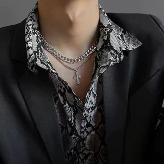 สร้อยคอ ฮิปฮอป ไม้กางเขน ไทเทเนี่ยม สร้อยผู้หญิง แฟชั่น สร้อยชเงิน เครื่องประดับ N184