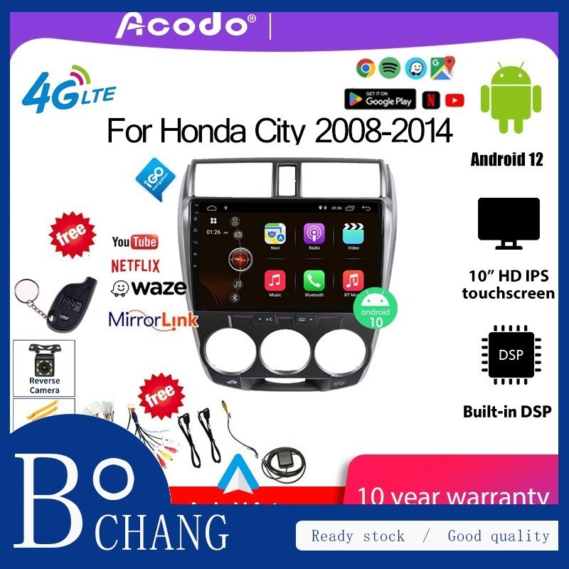 Acodo รถวิทยุ Honda City 2013 หัวหน ่ วยเหมาะสําหรับ Honda City 2008-2014 2G Ram 32G Rom Android 12.0 10 นิ ้ วหน ้ าจอสัมผัสเครื ่ องเล ่ นมัลติมีเดียนําทาง GPS 2 Din