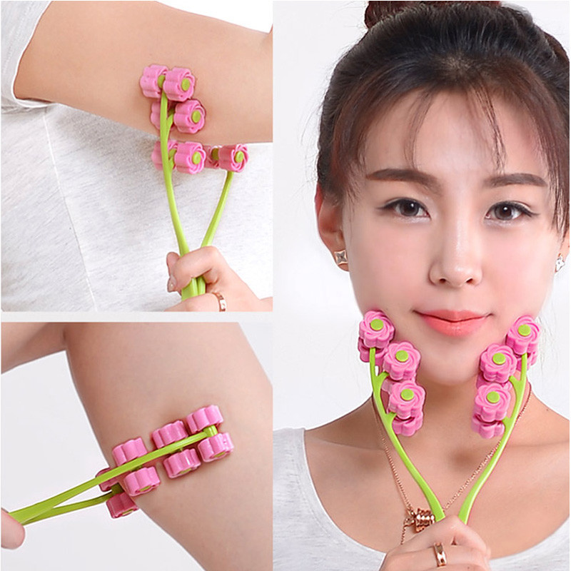 ใหม่ลูกกลิ้งนวดหน้าแบบพกพารูปดอกไม้ต่อต้านริ้วรอยใบหน้า-ยก การทําตัวให้ผอม ใบหน้าผ่อนคลายเครื่องมือความงามนวดนิ้ว