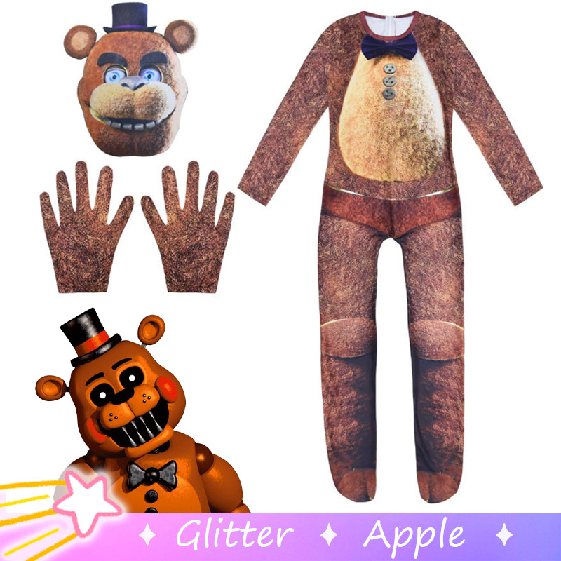 Freddy Five Nights at Freddy 's FNAF หมีสีน ้ ําตาลคอสเพลย ์ เครื ่ องแต ่ งกาย Glamrock Jumpsuit สําหรับเด ็ กชายหญิงฮาโลวีนชุด