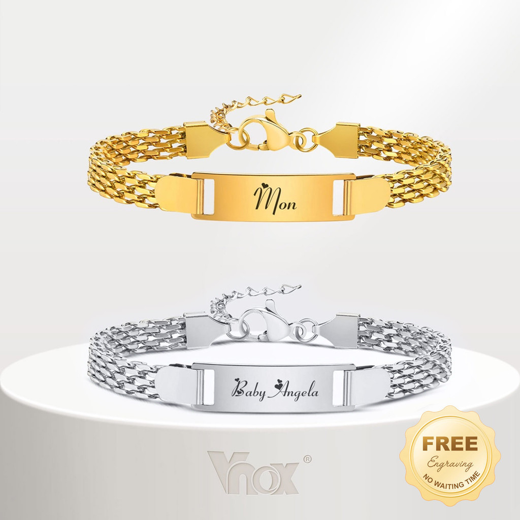 Vnox Personlized Baby ID สร ้ อยข ้ อมือ Set,18K ทองสแตนเลสครอบครัว Hypoallergenic เครื ่ องประดับวันเกิดสําหรับเด ็ กผู