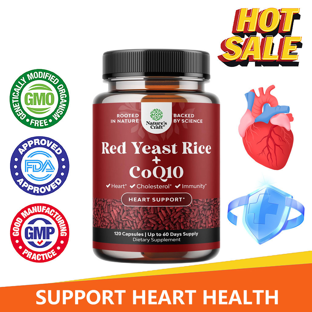 ข้าวยีสต์แดงพร้อมอาหารเสริม CoQ10 - ข้าวยีสต์แดง 1200 มก. Coq10 100 มก. แคปซูลต่อเสิร์ฟ – อาหารเสริมเพื่อสุขภาพหัวใจ