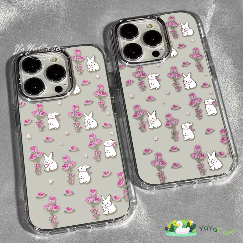 สำหรับ iPhone11 13 Case FOR เคสไอโฟน14 15 12 pro max 7 8 14 15 Plus X XR XS Max Rabbit Flower รุ่น TPU กรอบรูปโลหะเคส