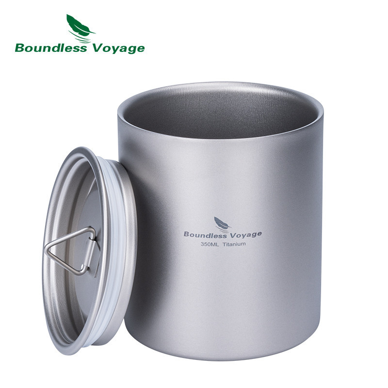 Boundless Voyage 350ml ถ ้ วยไทเทเนียมพร ้ อมฝาปิด Double Walled แก ้ วชากาแฟน ้ ํา Drinkware กลางแจ ้ ง Camping Office Tableware