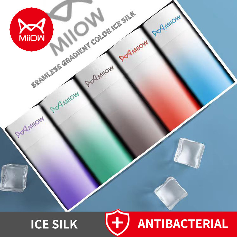 Miiow 3 ชิ้นผ้าไหมน้ำแข็งเซ็กซี่ไล่ระดับสี 5A กางเกงบ็อกเซอร์ผู้ชายต้านเชื้อแบคทีเรีย