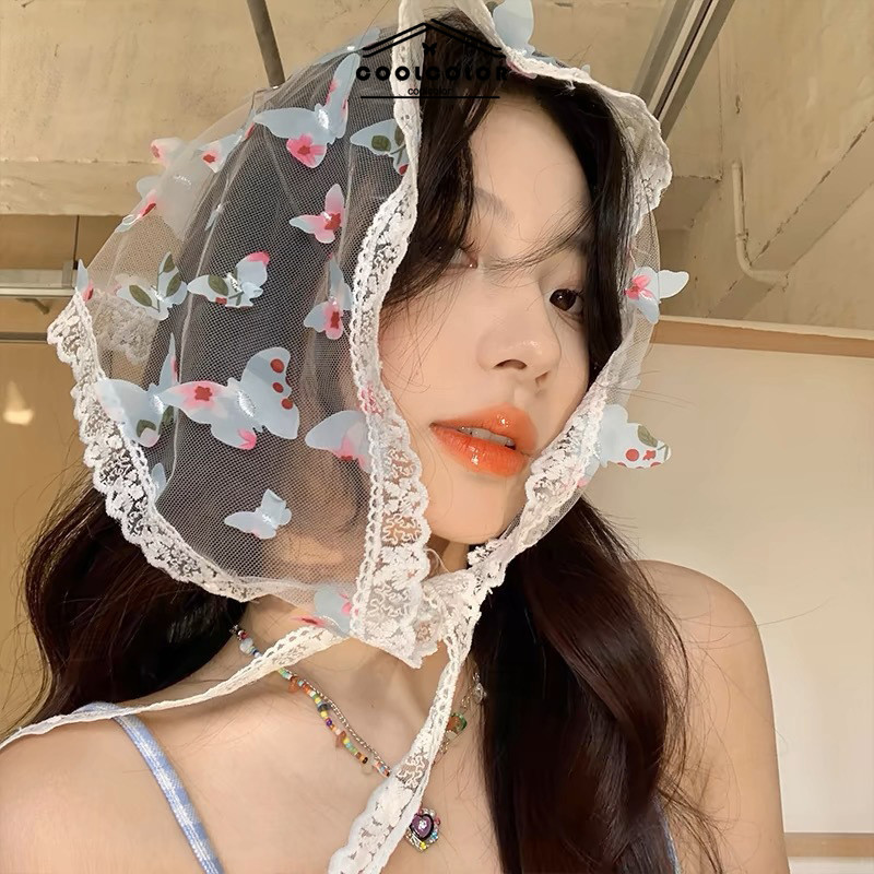 ในไทย💖ผ้าโพกหัวผ้าพันคอขอบลูกไม้ผีเสื้อไล่โทนสีมีสีสันสามเหลีInsเครื่องประดับผม แฟชั่นใหม่สําหรับผู้หญิง - รูปที่ 5