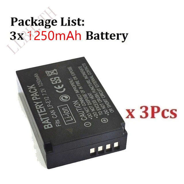 1250mAh 7.2V LP-E12 LPE12 E12 Battery for Canon EOS M3 M5 M6 200D 750D 760D T6i T6s 8000D, Kiss X8i 