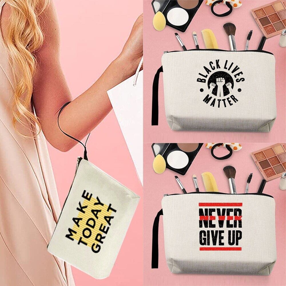 Cosmetic Makeup Bag Word Series Sundries Pouch Portable Storage Pack Travel Storage Clutch Coin Purse Zipper Pencil Case