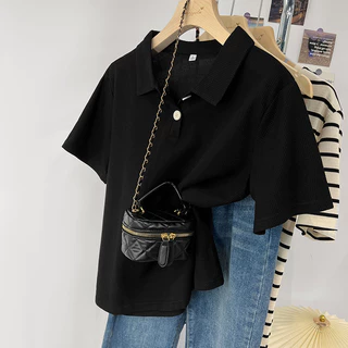 ส่งจากกรุงเทพฯ Solovely M-2XL เสอื้ผา้ผหู้ญง สไตล์เกาหลี ผ้าวาฟเฟิล เสอ ธรรมดา แขนสั้น เสื้อยืด หลวม เสื้อโปโล