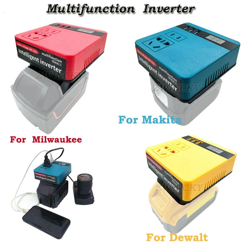 120w อินเวอร์เตอร์แบตเตอรี่อัจฉริยะสําหรับ Makita/Dewalt/Milkwaucie แบตเตอรี่ Li-ion 18V 20V หม้อแปลงอินเวอร์เตอร์พร้อมจอแสดงผลปัจจุบัน