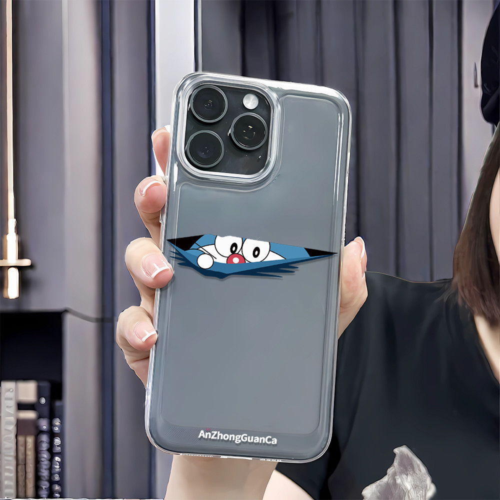 Soft TPU SpaceเคสใสสําหรับIphone 11 15promax 14 13 12 7 8 Plus X XR XSMax probe Doraemonกันกระแทก